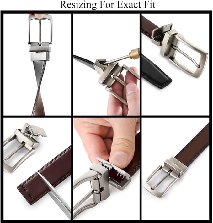 NAPA HIDE Reversible Leather Belt with Metal Buckle, Black and Brown, Classic Design (GUNMETAL) - Image 5