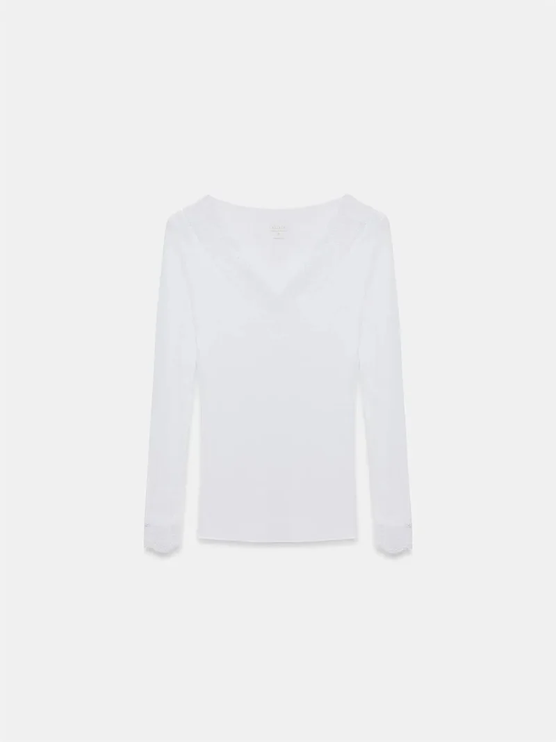 Dilvin DILVIN Slim Fit V-Neck Lace Blouse
