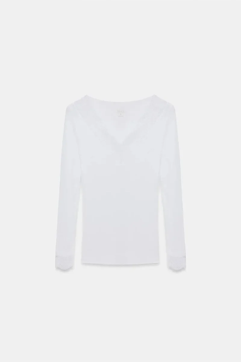 DILVIN Slim Fit V-Neck Lace Blouse