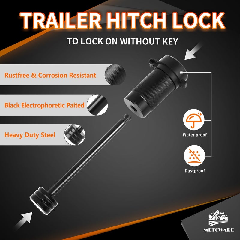 METOWARE Trailer Tongue Coupler Lock 1/4" Dia, 3-1/2" Span, Trailer Hitch Lock for Latch-Type Coupler, Black Trailer Pin Lock for Towing Trailer RV Car Boat Truck (1 Pack) - Image 3