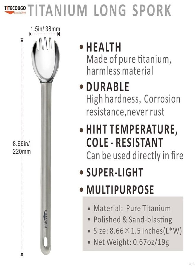 TITECOUGO Titanium Spork, Camping Long Spork Titanium Multitool Lightweight Camp Outdoors Hiking Travel Convenient Picnic Spoon Fork for Men Women Portable Flatware 1 pack - Image 2