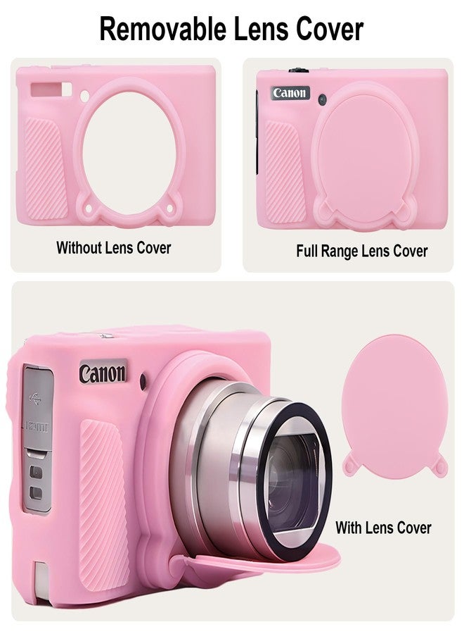 BOVKE Silicone Camera Case for Canon PowerShot SX740/ SX730 Digital Camera, SX740 Camera Soft Case Cover Rubber Camera Sleeve with Removable Lens Cover, Pink - Image 4