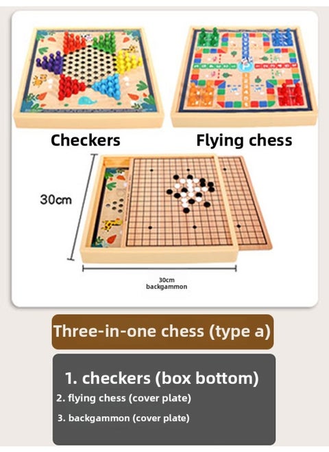 Children's Flying Chess Checkers Multi-functional One Chessboard Gobang Go Cards Colosseum Chess Combination Toys-Colour:◎Three-in-one Model A [checkers + Flying Chess + Backgammon] 30x30cm◎