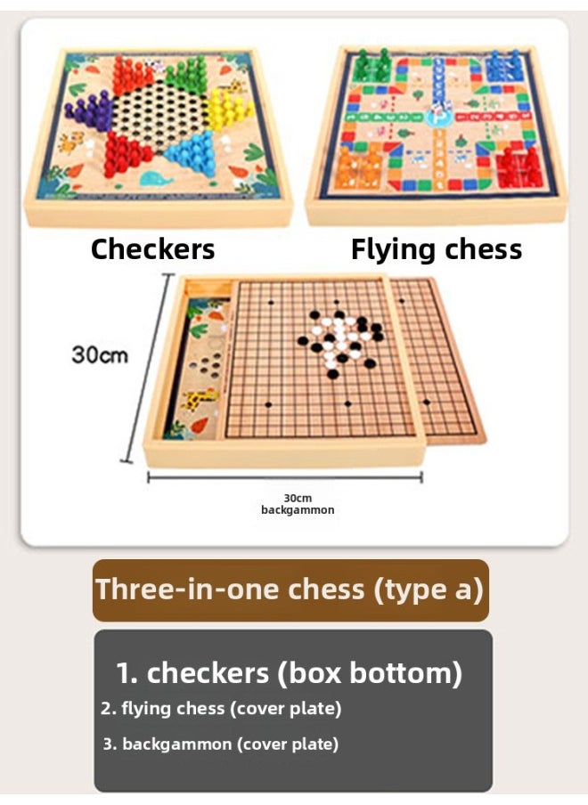 null - Children's Flying Chess Checkers Multi-functional One Chessboard Gobang Go Cards Colosseum Chess Combination Toys-Colour:◎Three-in-one Model A [checkers + Flying Chess + Backgammon] 30x30cm◎ - Image 1