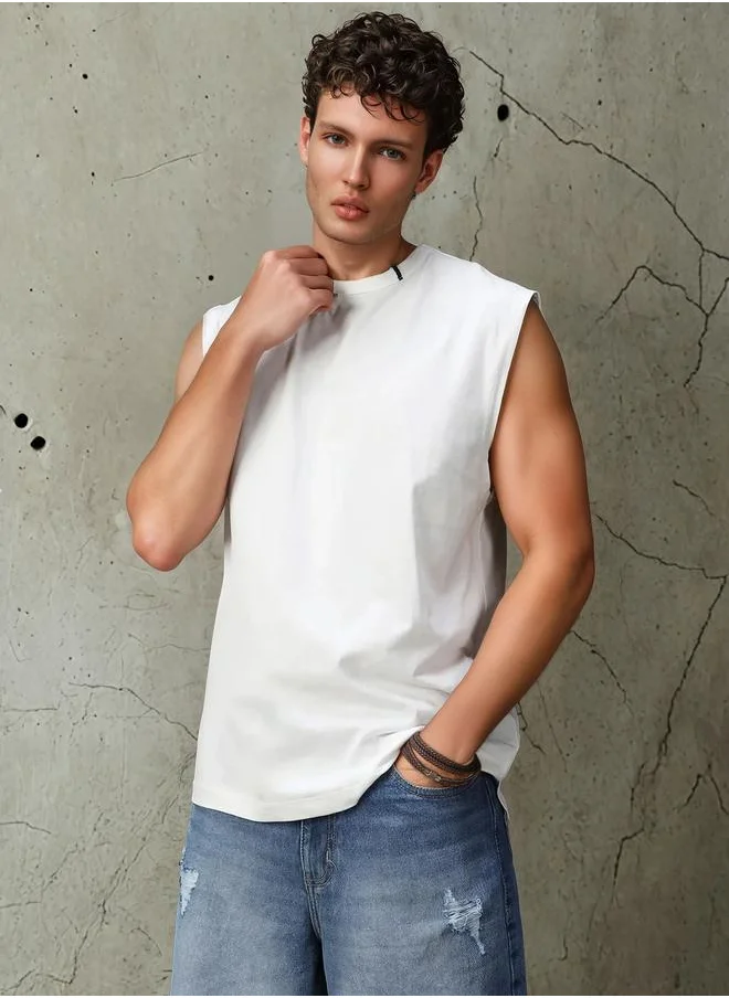 HIGH STAR Men Relaxed Fit Cotton Updated Solid Sleeveless T-shirt