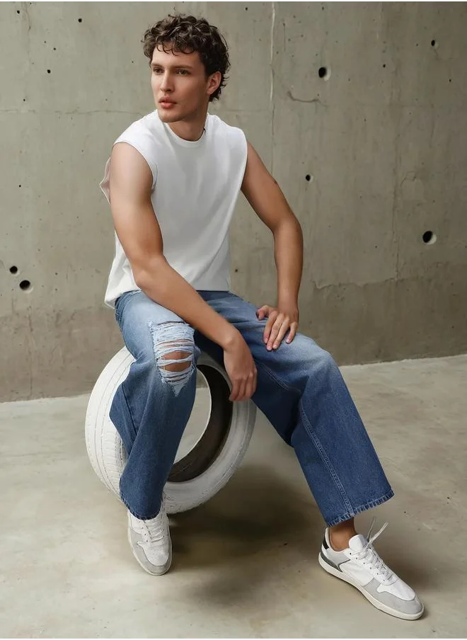 HIGH STAR Men Relaxed Fit Cotton Updated Solid Sleeveless T-shirt
