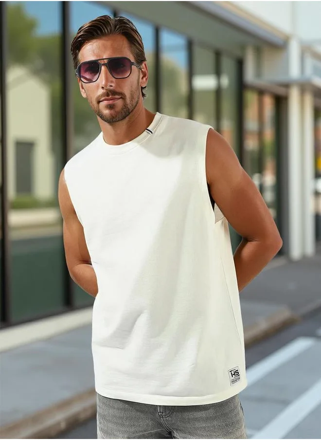 هاي ستار Men's White 100% Cotton Solid Relaxed T-Shirt