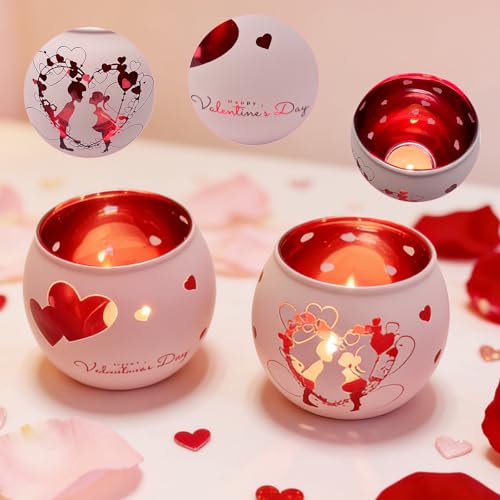 YumSur Heart Glass Tea Light Candle Holders, Votive Tealight Holder Table, Love Centerpiece Decorations for Valentines Wedding Party Decor (Pink-2) - Image 4