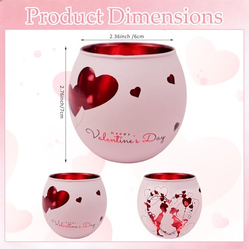 YumSur Heart Glass Tea Light Candle Holders, Votive Tealight Holder Table, Love Centerpiece Decorations for Valentines Wedding Party Decor (Pink-2) - Image 2