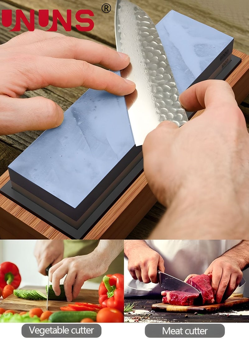 UNUNS Knife Sharpener,2 Side Grit 1000/6000 Whetstone Sharpening Stone With Non Slip Bamboo Base,Whetstone Knife Sharpener - Image 3