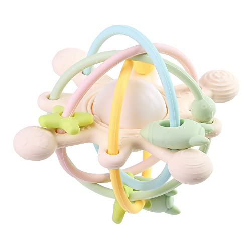 Eoopoon Baby Teether Toy for Babies 3 Months+, Silicone Baby Teething Toys, Rattle Sensory Teether Toy for Sore Gums, Baby Chew Toys for Sucking Needs, BPA Free, Milk White - Image 1