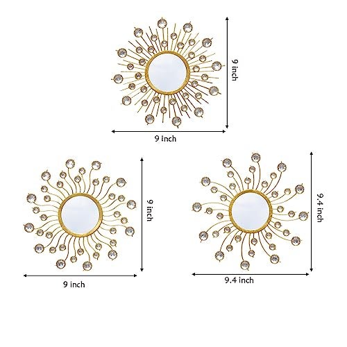 wotieuns Mirror Wall Decor Wall Mirrors Decorative Sunburst Boho Mirror Gold Mirror Wall Art Metal Decor Mirror Hanging Living Room Bedroom Bathroom Set of 3 - Image 3
