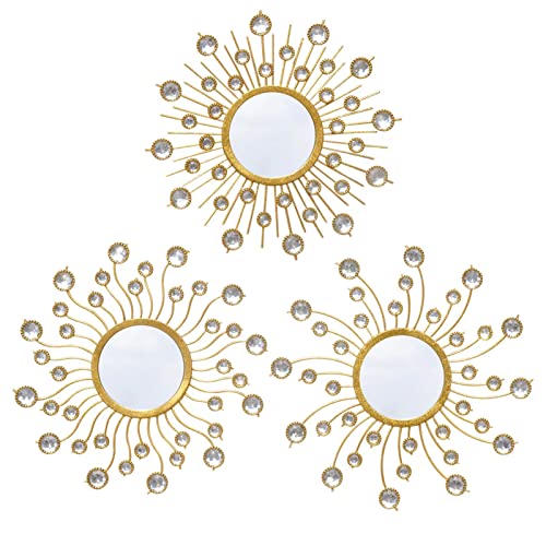 wotieuns Mirror Wall Decor Wall Mirrors Decorative Sunburst Boho Mirror Gold Mirror Wall Art Metal Decor Mirror Hanging Living Room Bedroom Bathroom Set of 3 - Image 1