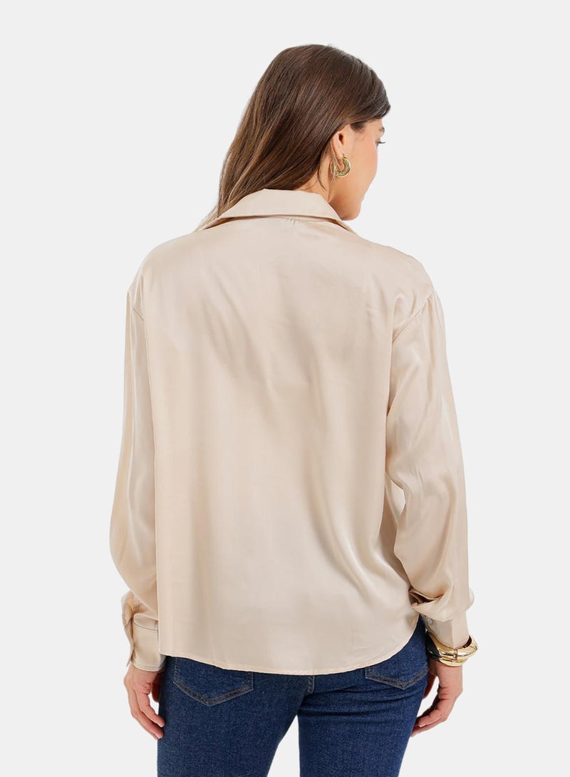 Carina Button-Down Satin Shirt - Image 4