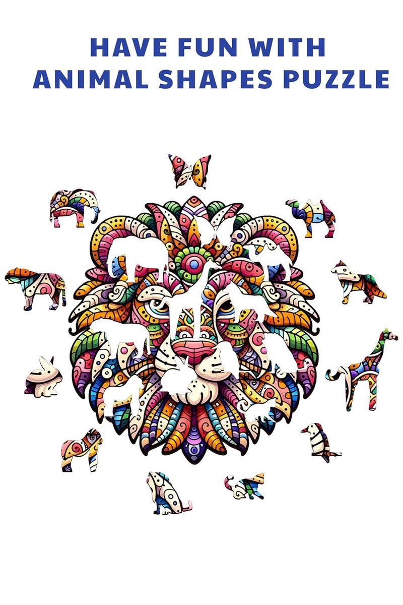 Webby لعبة بازل الأسد | حيوان خشبي ملون رائع | لعبة سفر | تصميم فن الزن تانجل للعبة بازل خشبية للأطفال والبالغين (30 قطعة) - Image 2