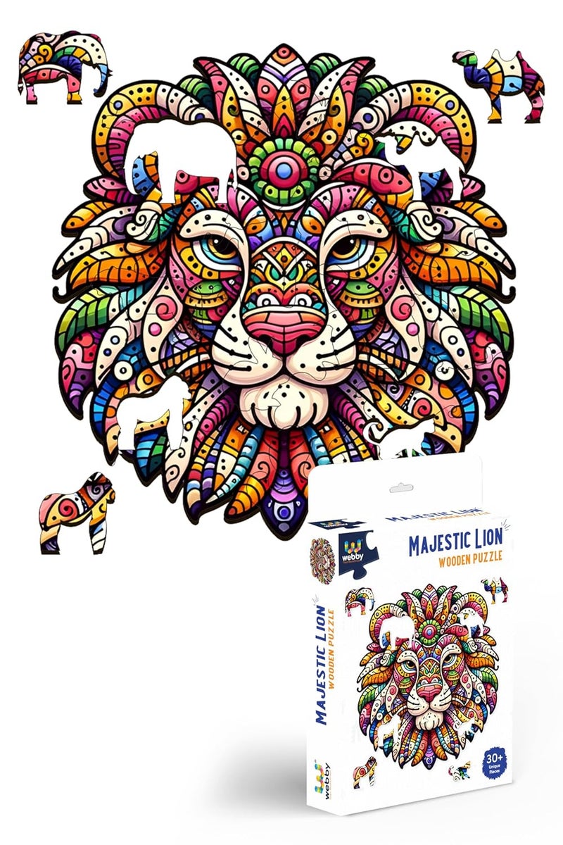Webby لعبة بازل الأسد | حيوان خشبي ملون رائع | لعبة سفر | تصميم فن الزن تانجل للعبة بازل خشبية للأطفال والبالغين (30 قطعة) - Image 1