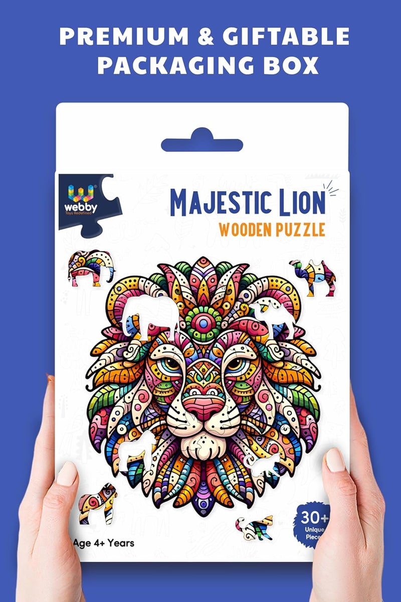 Webby لعبة بازل الأسد | حيوان خشبي ملون رائع | لعبة سفر | تصميم فن الزن تانجل للعبة بازل خشبية للأطفال والبالغين (30 قطعة) - Image 5