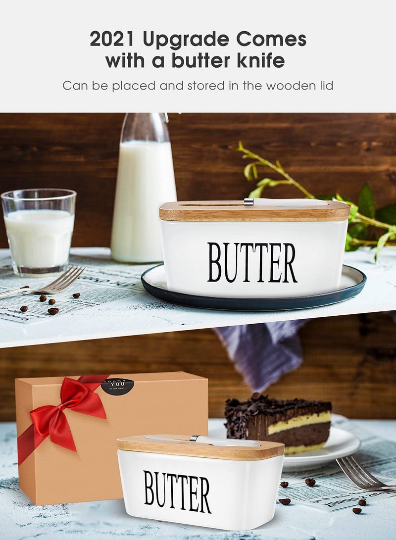 AISBUGUR Butter Dish with Lid, Home Decor, Large Butter Dish for Countertop Ceramic Butter Keeper Container with Knife and High-Quality Silicone Sealing Butter Dish Good Kitchen Gift White - Image 3