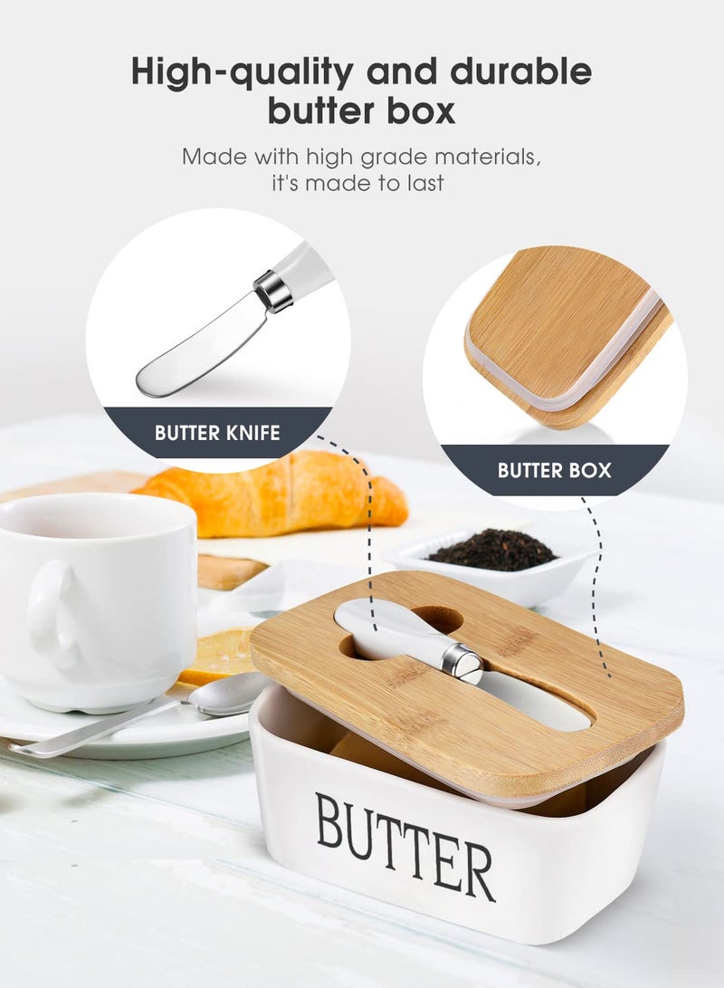 AISBUGUR Butter Dish with Lid, Home Decor, Large Butter Dish for Countertop Ceramic Butter Keeper Container with Knife and High-Quality Silicone Sealing Butter Dish Good Kitchen Gift White - Image 4
