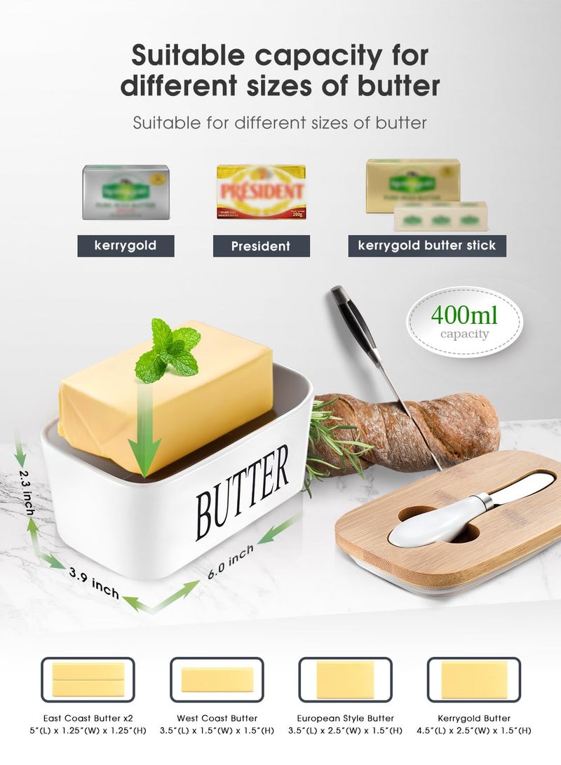 AISBUGUR Butter Dish with Lid, Home Decor, Large Butter Dish for Countertop Ceramic Butter Keeper Container with Knife and High-Quality Silicone Sealing Butter Dish Good Kitchen Gift White - Image 2