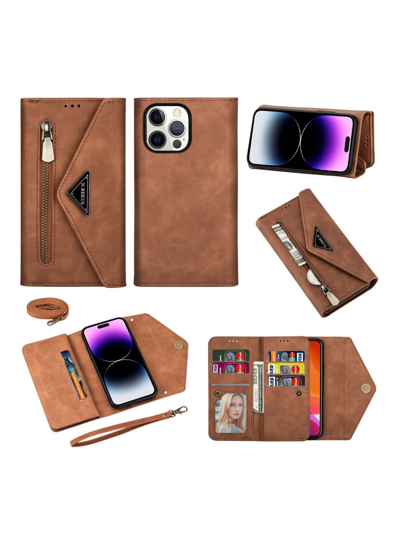 Suteni Flip Cover Leather Protective Hidden Card Slots Phone Case for iPhone - Image 3