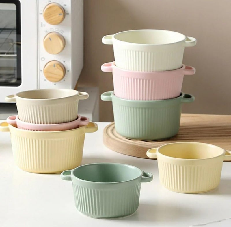 Generic Pastel Ceramic Ramekins with Double Handles, Porcelain Souffle Dishes, Multi-Colour .ni - Image 1