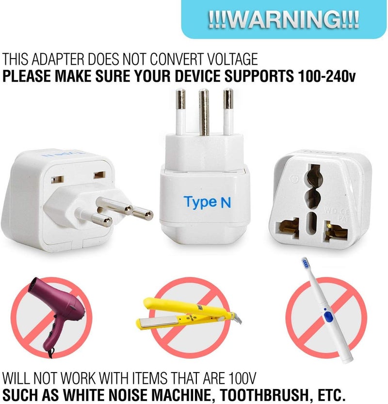 Ceptics Brazil Travel Plug Adapter (Type N) - 3 Pack [Grounded & Universal] (GP-11C-3PK) - Image 4