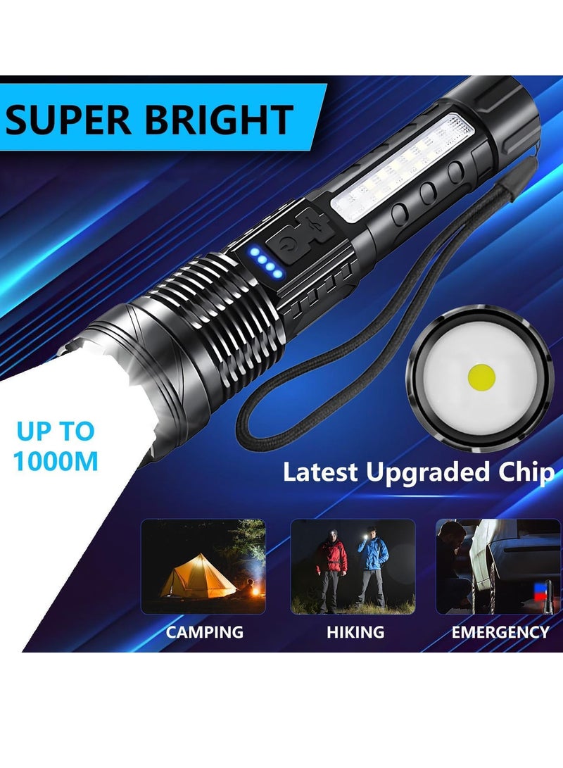 مصابيح LED قابلة لإعادة الشحن، مصباح فلاش فائق السطوع بقوة 90000 لومن، 7 أوضاع مع مصباح عمل COB، مقاومة للماء IPX6، مصباح يدوي قوي قابل للتعديل للاستخدام المنزلي والتخييم وحالات الطوارئ - Image 2