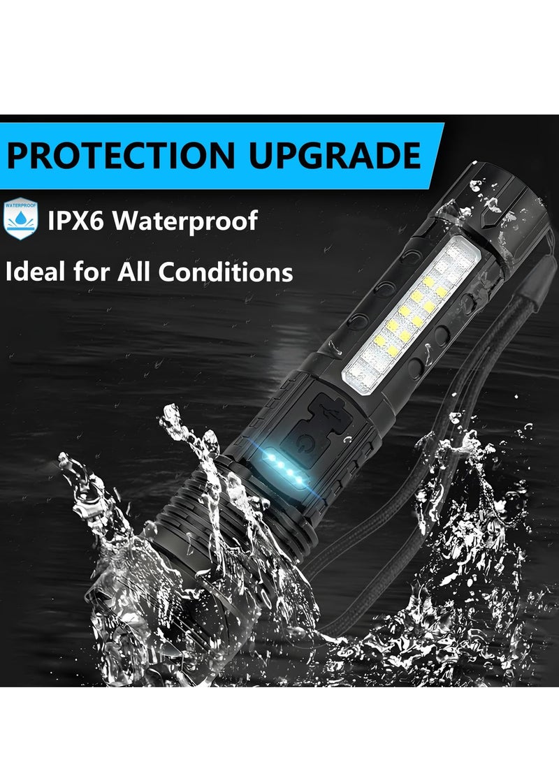 مصابيح LED قابلة لإعادة الشحن، مصباح فلاش فائق السطوع بقوة 90000 لومن، 7 أوضاع مع مصباح عمل COB، مقاومة للماء IPX6، مصباح يدوي قوي قابل للتعديل للاستخدام المنزلي والتخييم وحالات الطوارئ - Image 5