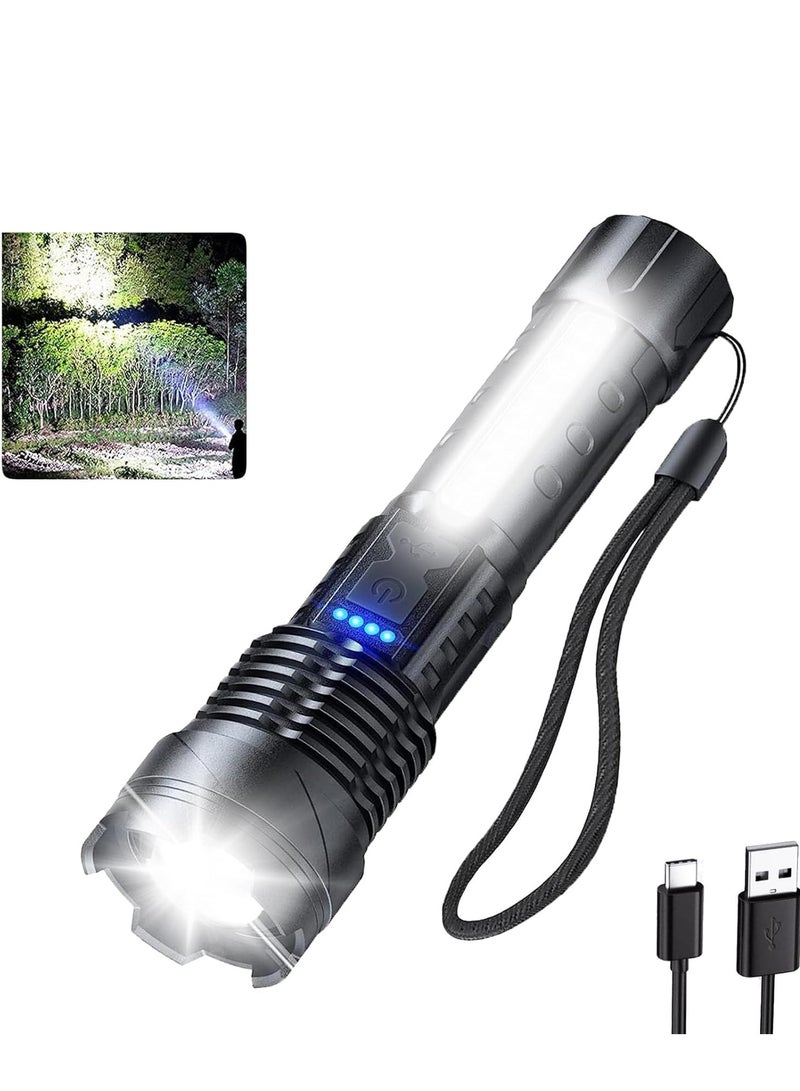 مصابيح LED قابلة لإعادة الشحن، مصباح فلاش فائق السطوع بقوة 90000 لومن، 7 أوضاع مع مصباح عمل COB، مقاومة للماء IPX6، مصباح يدوي قوي قابل للتعديل للاستخدام المنزلي والتخييم وحالات الطوارئ - Image 1