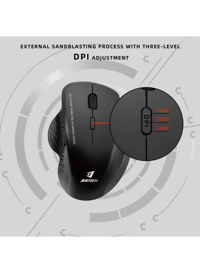 JERTECH Elite W500 Silent Rechargeable Dual Mode Bluetooth / 2.4G Wireless Mouse 10m – 6 Buttons – Power Saving On/Off button – 2400 DPI – Lightweight – For Gaming Business | Black - Image 4