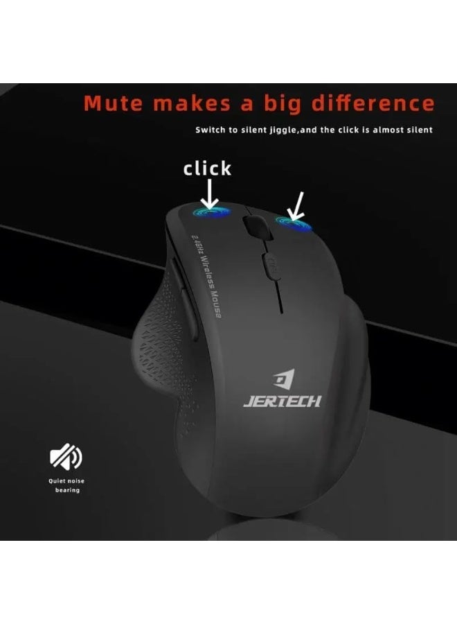 JERTECH Elite W500 Silent Rechargeable Dual Mode Bluetooth / 2.4G Wireless Mouse 10m – 6 Buttons – Power Saving On/Off button – 2400 DPI – Lightweight – For Gaming Business | Black - Image 2
