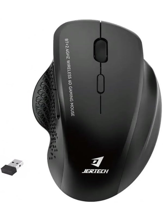 JERTECH Elite W500 Silent Rechargeable Dual Mode Bluetooth / 2.4G Wireless Mouse 10m – 6 Buttons – Power Saving On/Off button – 2400 DPI – Lightweight – For Gaming Business | Black - Image 1