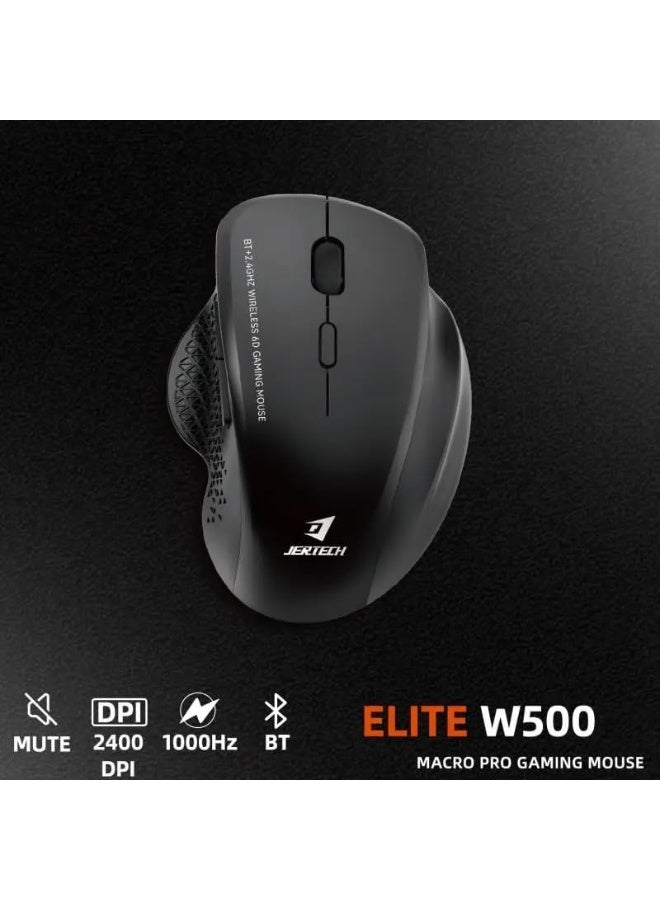 JERTECH Elite W500 Silent Rechargeable Dual Mode Bluetooth / 2.4G Wireless Mouse 10m – 6 Buttons – Power Saving On/Off button – 2400 DPI – Lightweight – For Gaming Business | Black - Image 5