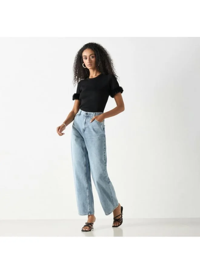2Xtremz 2Xtremz Solid Wide Leg Jeans with Button Closure
