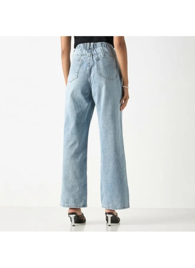 2Xtremz 2Xtremz Solid Wide Leg Jeans with Button Closure