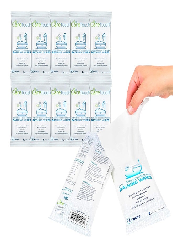 Care Touch Cleaning Wipes - Body Wipes for Adults - No Rinse, Cleansing Shower Wipes - Disposable Bathing Wipes - Great for Camping, Gym and Travel (80 Bath Wipes, 10 pack of 8 Wipes) - Image 1