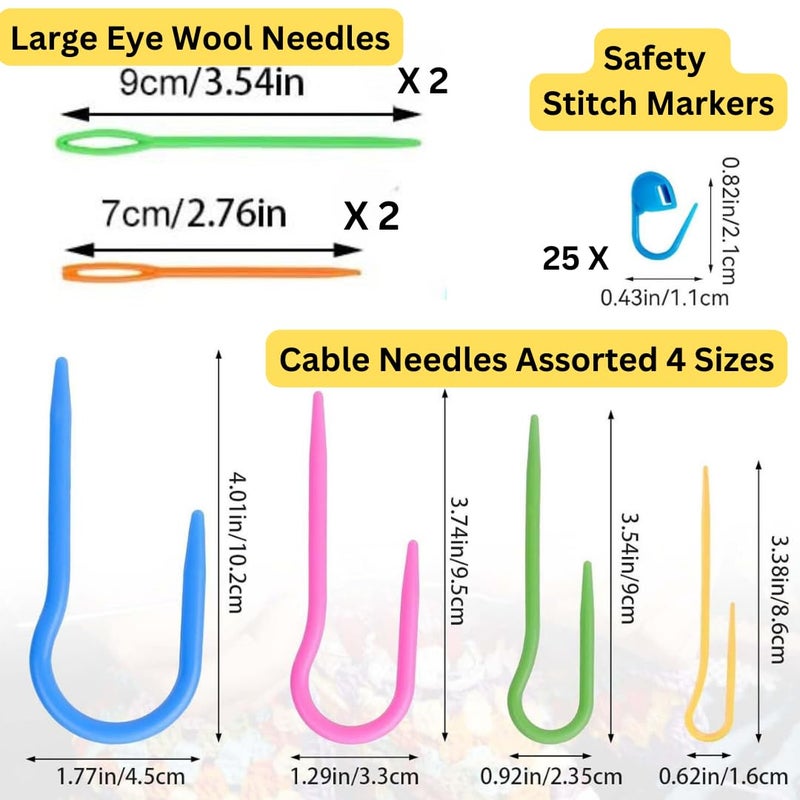 Artonezt U-Cable Stitch Holders Set, Large Eye Plastic Yarn Sewing Needle Set, Locking Knitting Crochet Stitch Markers Counter Needle Clip for Sweaters Socks Yarn Sewing Crochet - Image 2
