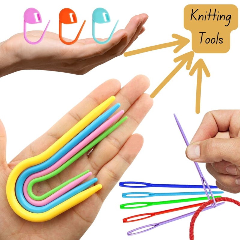 Artonezt U-Cable Stitch Holders Set, Large Eye Plastic Yarn Sewing Needle Set, Locking Knitting Crochet Stitch Markers Counter Needle Clip for Sweaters Socks Yarn Sewing Crochet - Image 3