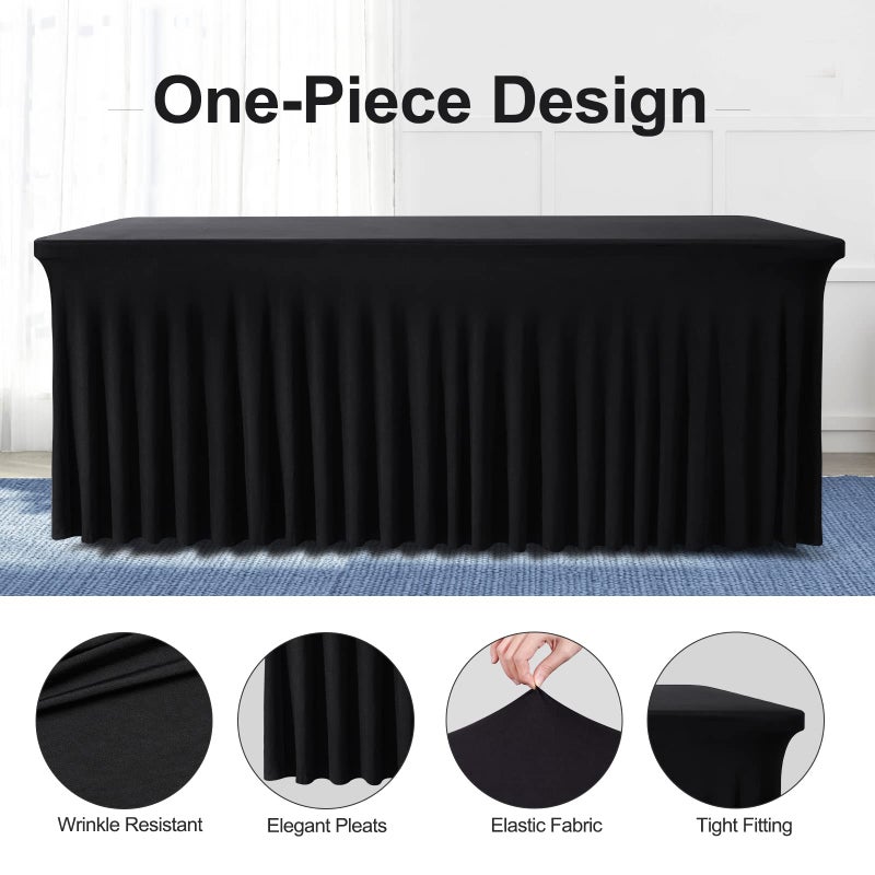 BDDC Table Skirt for 4 Foot Tables - One-Piece Black Tablecloths and Skirt, Wrinkle Resistant Ruffles Elastic Cover for Banquets, Weddings, Events, Parties - Image 2