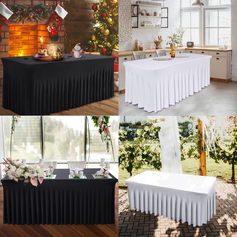 BDDC Table Skirt for 4 Foot Tables - One-Piece Black Tablecloths and Skirt, Wrinkle Resistant Ruffles Elastic Cover for Banquets, Weddings, Events, Parties - Image 5