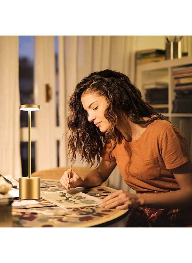 ADDFiT - New Style LED Rechargeable Cordless Portable USB Metal Table Lamp Gold - Image 1