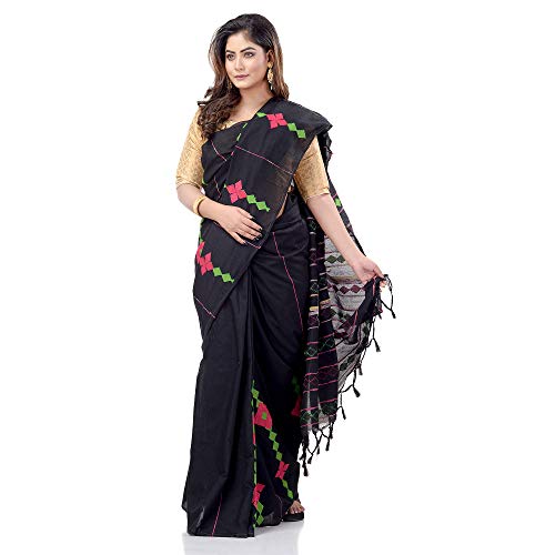 dB DESH BIDESH Women`s Bengali Khesh Mul Pure Cotton Handloom Saree With Blouse Piece Free Black - Image 5