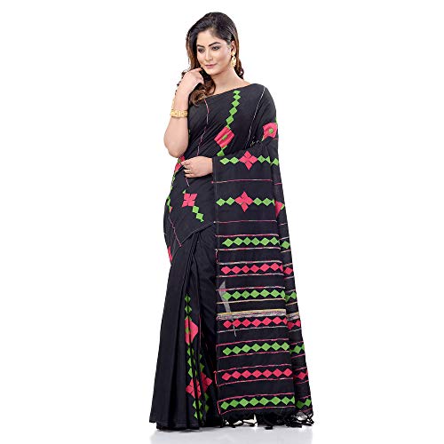 dB DESH BIDESH Women`s Bengali Khesh Mul Pure Cotton Handloom Saree With Blouse Piece Free Black - Image 2