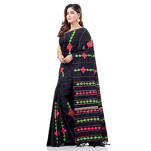 dB DESH BIDESH Women`s Bengali Khesh Mul Pure Cotton Handloom Saree With Blouse Piece Free Black - Image 3