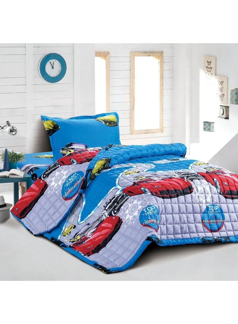 Compressed bed comforter set consisting of 3 pieces, children's drawings