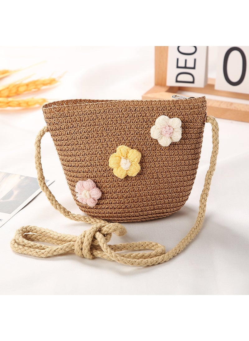 Generic Girls Trendy Crossbody Mini PurseWool flower bag Brown Wool flower bag Brown 