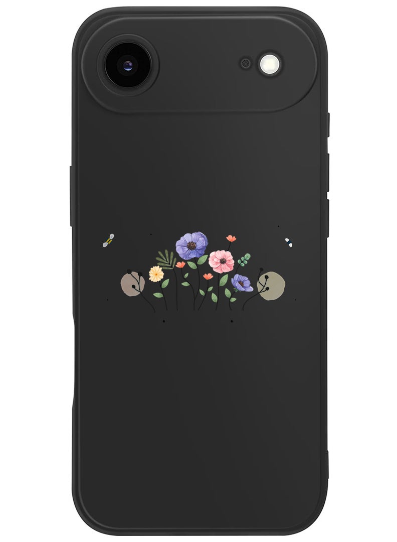 Theodor Protective Slim Fit Case Liquid Silicone Cover with Full Body Protection Anti-Scratch Shockproof Case For Apple iPhone 17 Air (Black) Flower and bees - Image 1