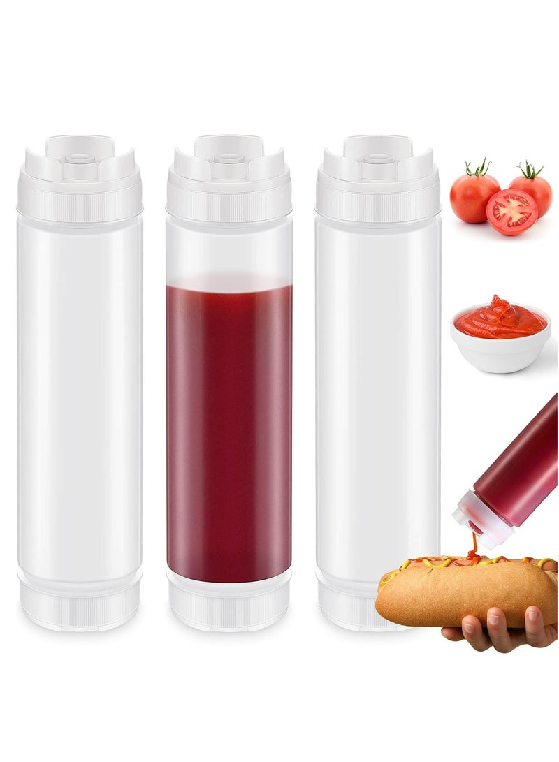 Oasisgalore 3 Pcs 16 oz Inverted Plastic Squeeze Bottles, Condiment Squeeze Bottle for Restaurants (White)  - Image 1