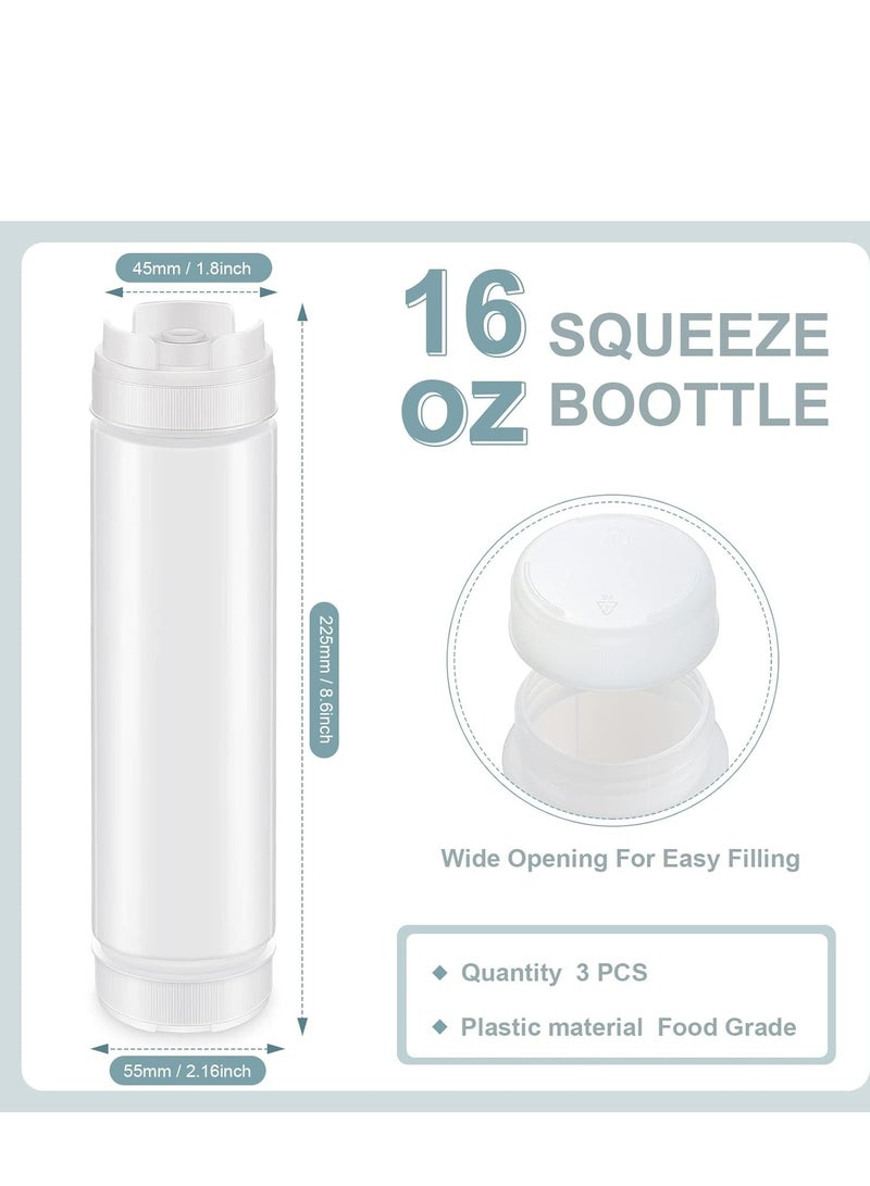 Oasisgalore 3 Pcs 16 oz Inverted Plastic Squeeze Bottles, Condiment Squeeze Bottle for Restaurants (White)  - Image 2
